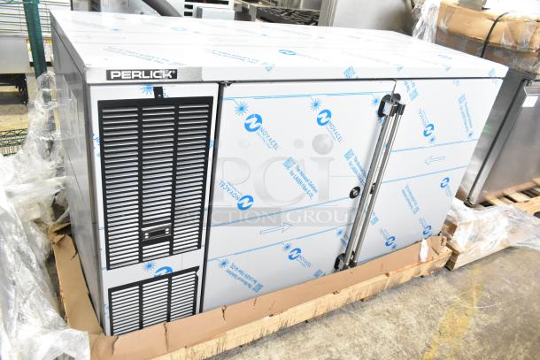 Brand new 2025 Perlick BBS60-RF-Y-S-X-H1 60" commercial black solid door back bar refrigerator, scratch and dent condition.