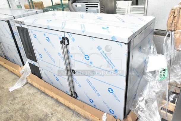 Brand new Perlick BBS60-RF-Y-S-X-H1 60" black solid door back bar refrigerator, wrapped in protective film.