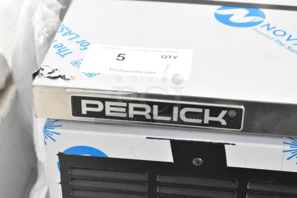 Brand new Perlick BBS60-RF-Y-S-X-H1 black solid door back bar refrigerator, minor scratches and dents visible.