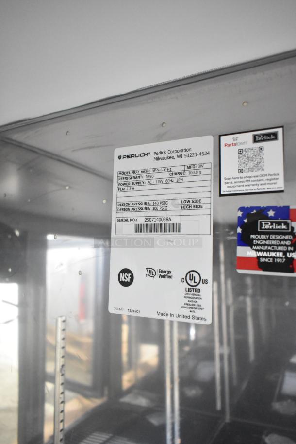 Brand new 2025 Perlick BBS60-RF-Y-S-X-H1 black solid door back bar refrigerator, 60", commercial use, scratch and dent.