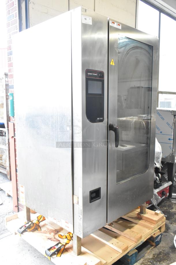 2023 Henny Penny FPGM22172007 gas roll-in rack combi convection oven with pan transport rack; 200,000 BTU.