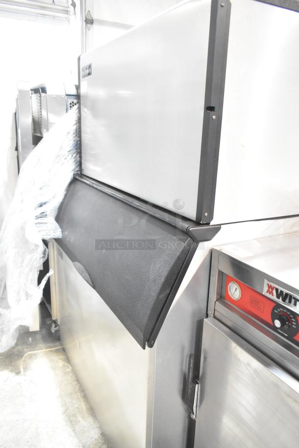 2017 Ice-O-Matic ICE1406HW6 commercial ice head on bin. Stainless steel, good condition, 208-230V, 1 phase.