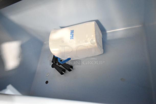 2017 Ice-O-Matic ICE1406HW6 commercial ice head on bin, 208-230V, 1 phase, includes "Ice Only" labeled ice scoop inside.