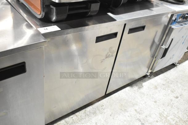 2016 Delfield UC4048P-STAR commercial 2-door undercounter cooler, stainless steel, 115V, showing minor wear.