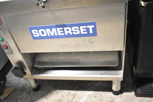 Somerset CDR-170 commercial countertop dough sheeter, 110V, 1 phase, in good condition. Visible Somerset branding.