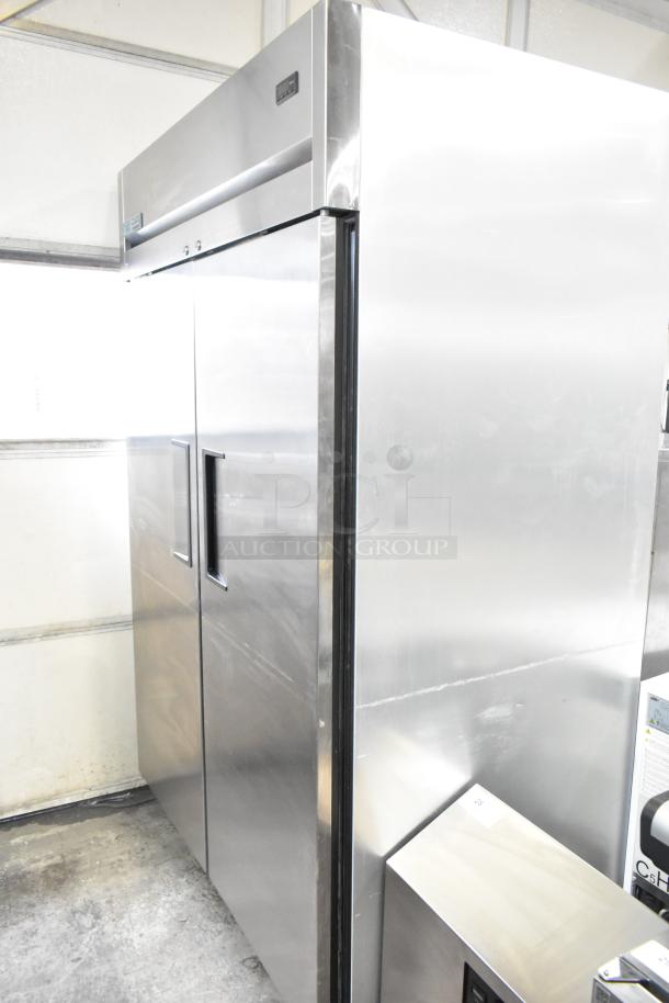 2019 True TG2R-2S-HC commercial 2-door reach-in cooler, stainless steel, on casters, 115 volts, 1 phase, excellent condition.