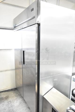 2019 True TG2R-2S-HC commercial 2-door reach-in cooler, stainless steel, on casters, 115 volts, 1 phase, excellent condition.