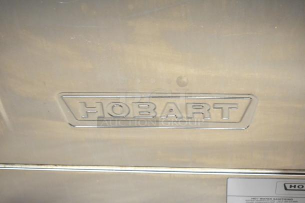2024 Hobart LXNR stainless steel commercial undercounter dishwasher. Features 120/208-240 volts, 1 phase. Visible Hobart logo.