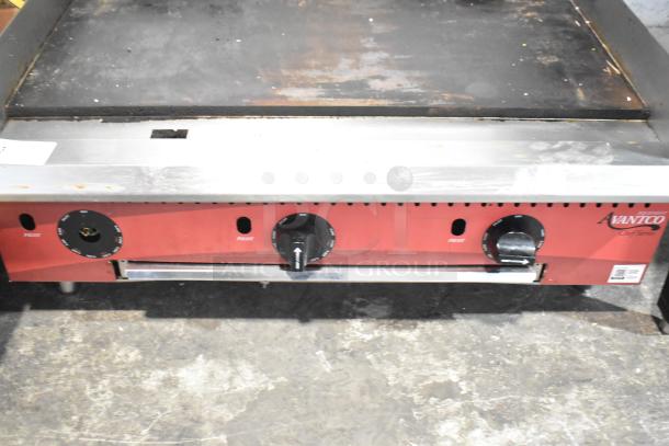 2025 Avantco 177CAG36TG commercial gas griddle, countertop model, flat top, steel finish, used condition, visible controls.