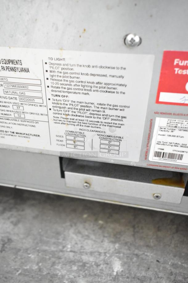 2025 Avantco 177CAG36TG commercial countertop natural gas griddle. Includes operation instructions and clearance guidelines.