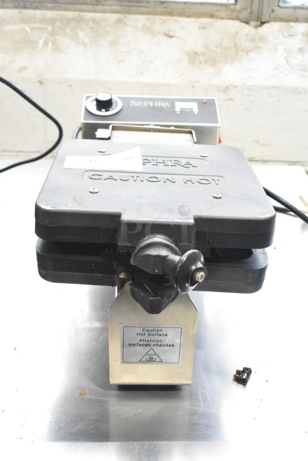 Sephra SERTWFL01 countertop waffle baker system, 110-120V, labeled "Caution Hot," used condition.