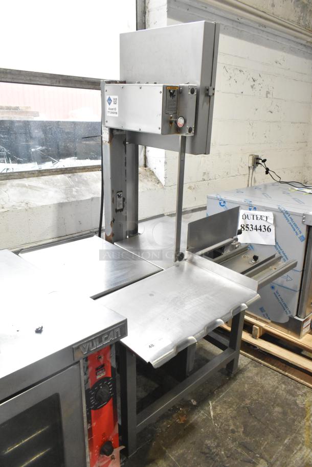 Hobart 6801 Commercial Floor Meat Saw, 200-230 Volts, 3 Phase, stainless steel, excellent condition, asset ID visible.