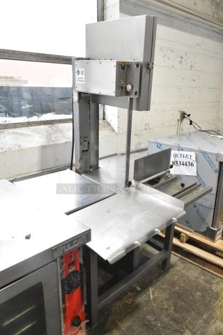 Hobart 6801 Commercial Floor Meat Saw, 200-230 Volts, 3 Phase, stainless steel, excellent condition, asset ID visible.