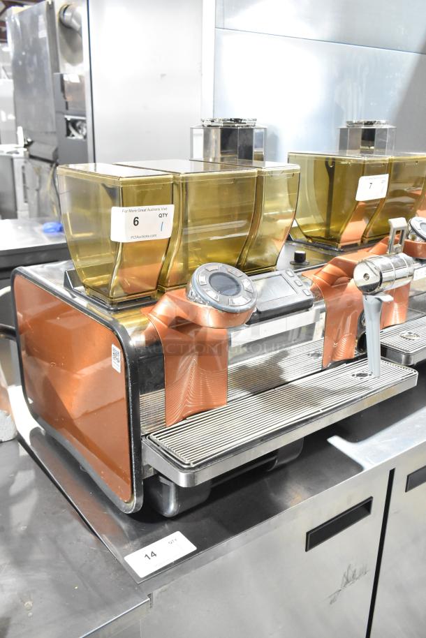 Thermoplan Mastrena Super Automatic Espresso Machine, copper finish, digital controls, 250 Volts, commercial use.