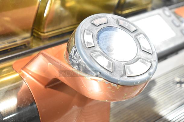 Thermoplan Mastrena commercial espresso machine control panel, showing wear. Model is super automatic, 250 volts.