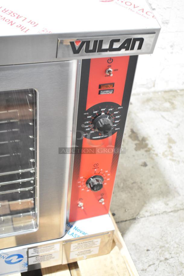 Brand new Vulcan VC5ED-11D1 convection oven, 208V, 3/1 phase. Scratch and dent model with view-through doors and thermostatic controls.
