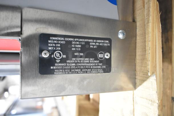 Image of a Vulcan VC5ED-11D1 convection oven label showing model, voltage, UL and NSF certifications.