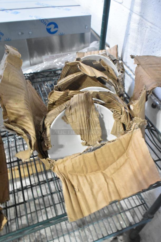 2 brand new but scratched International Tableware Dover 11" round porcelain plates, in torn packaging.