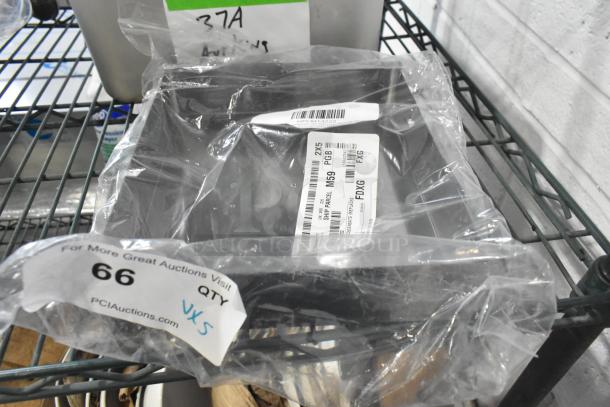 Brand new items including Continental Refrigerator CM1-3222 drain pan, CM1-1136 bracket, AyrKing brush hanger, coiled power cord, and Winco bin in packaging.