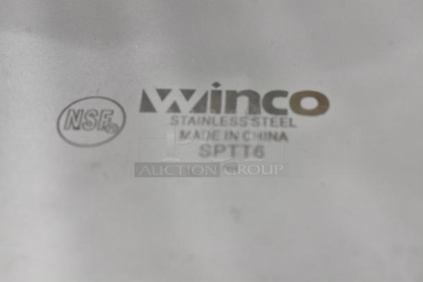 Winco SPTT6 stainless steel drop-in bin, NSF certified, made in China, features branding and model marking.