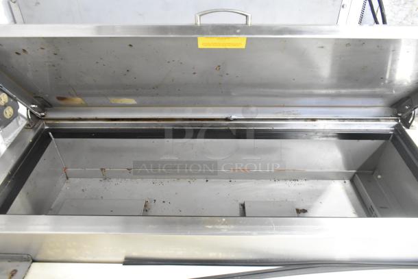 2019 Asber APTP46 Commercial Pizza Prep Table, stainless steel, commercial casters, 115V, 1 Phase. Slight wear visible.