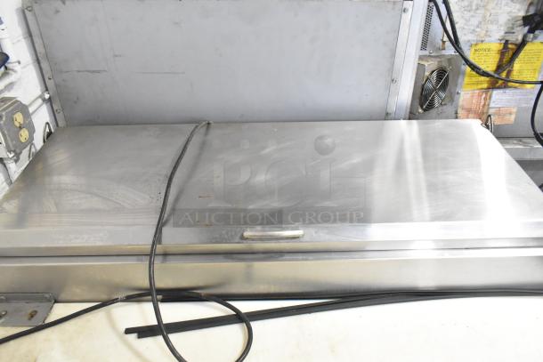 2019 Asber APTP46 commercial pizza prep table on casters, 115V, 1 phase. Stainless steel with visible wear.