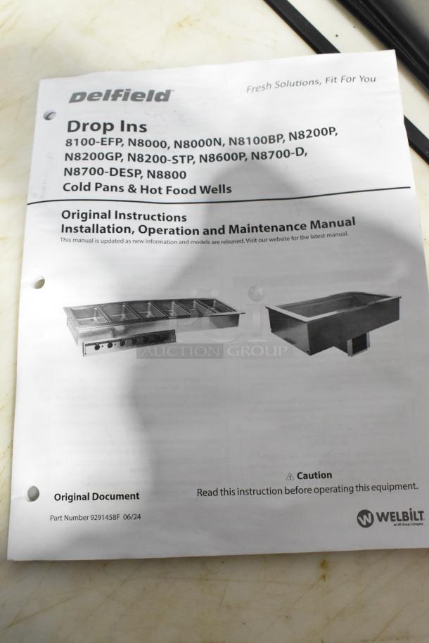 Delfield Cold Pan Drop In manual, 115 volts, 1 phase. Original instructions shown with model list and caution note.