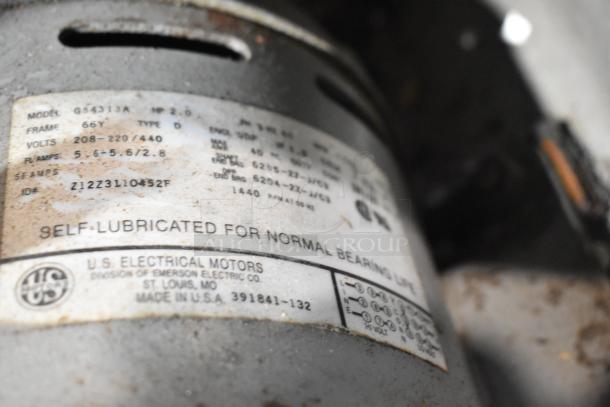 Commercial floor style meat saw motor. U.S. Electrical Motors, model G54313A, 208-220/440 volts, 2 HP, self-lubricated.