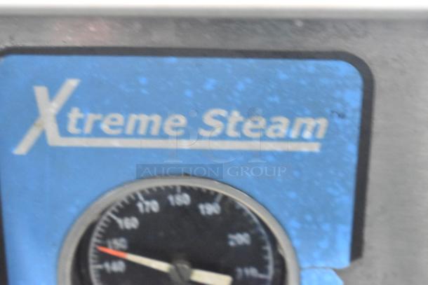 Groen Intek XS240-12-3 stainless steel tabletop steamer, connectionless, on equipment stand, features "Xtreme Steam" label.