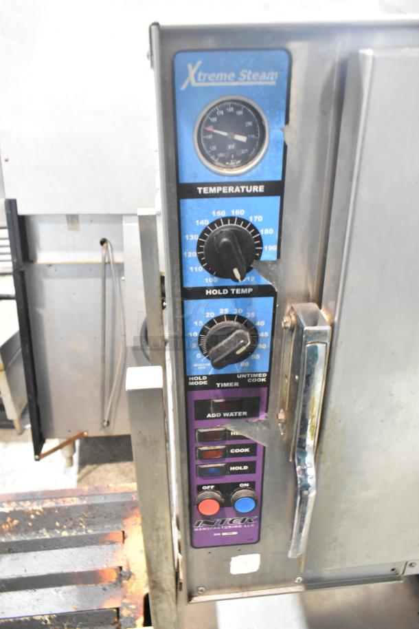 Groen XS-248-12-3 Intek Stainless Steel Steamer, tabletop model, 240V 3 Phase, with equipment stand, control panel visible.