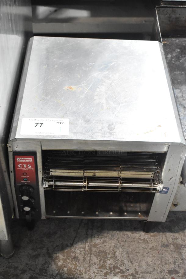 Waring CTS1000B Countertop Conveyor Toaster Oven, 208V, 1 Phase. Features front controls and visible wear.
