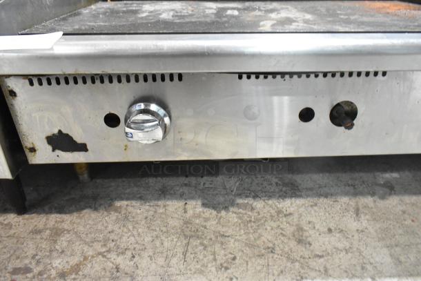Star commercial countertop gas griddle, stainless steel, used condition with visible wear and a control knob.