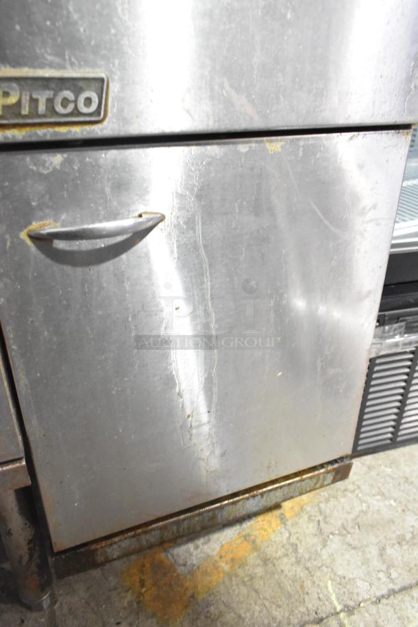 Pitco Frialator 45C natural gas fryer, stainless steel, visible wear, 122,000 BTU, commercial kitchen appliance.