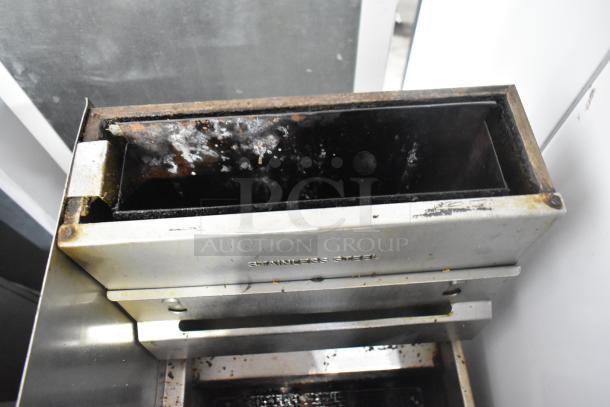 Pitco Frialator 45C natural gas deep fat fryer, 122,000 BTU. Visible wear with "Stainless Steel" marking.