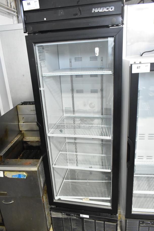 2019 Habco SE18 Commercial Single Door Reach-In Cooler with glass front, adjustable shelves, and visible model label.