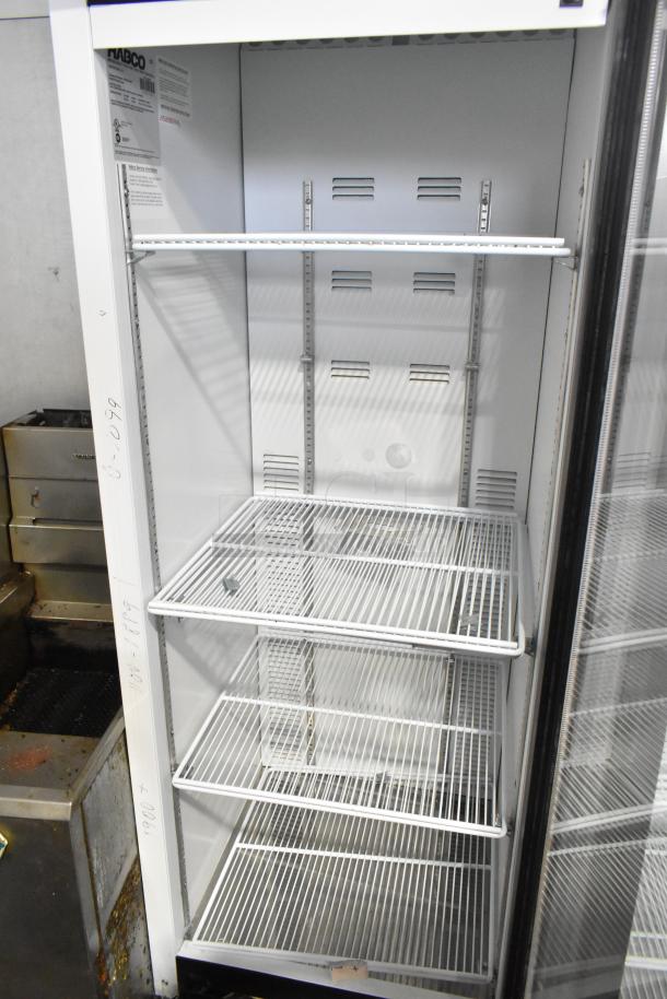 2019 Habco SE18 commercial reach-in cooler, single glass door, 115 volts, 1 phase, clean interior with shelves.