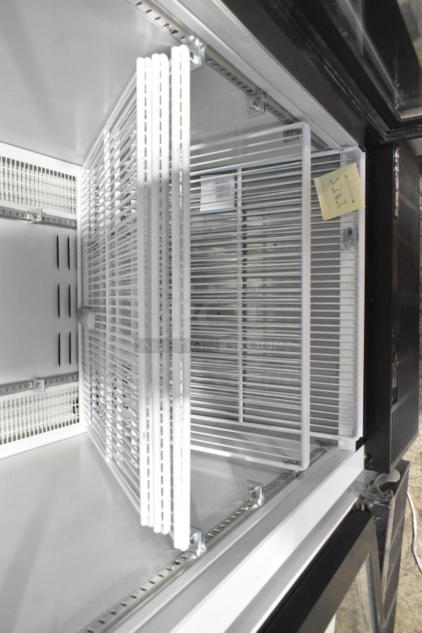 Habco SE12HC commercial single-door cooler, interior view, white wire shelving, 115V, 1 phase, excellent condition.