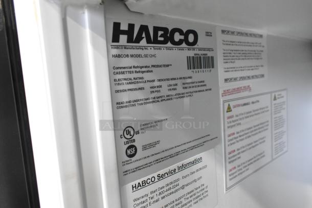 Habco SE12HC single door reach-in cooler, 115 volts, 1 phase. Features visible UL and NSF certification labels.