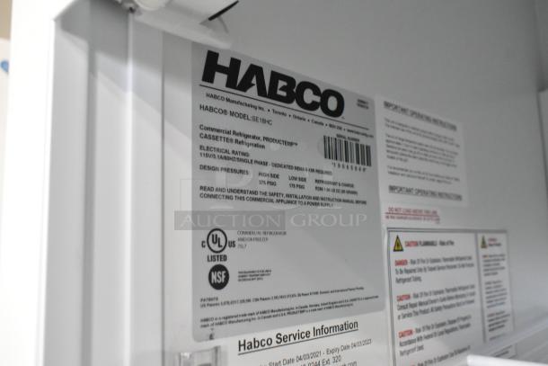 2019 Habco SE18HC Commercial Cooler label, 115V, 1 Phase. UL and NSF listed. For safety, installation instructions are noted.