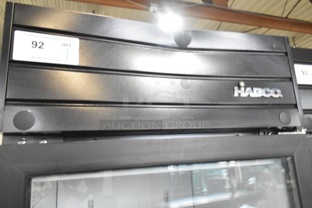 2019 Habco SE18 Commercial Single Door Reach In Cooler Merchandiser. Black finish, 115V, 1 phase, visible logo and label.