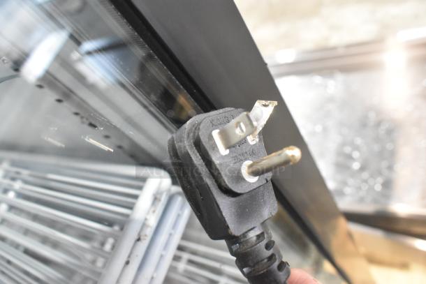 2019 Habco SE18HC cooler, commercial single door, 115V plug, glass door, shelving visible. Model SE18HC.