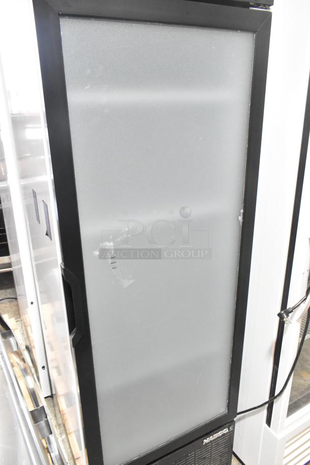 2019 Habco SE18HC commercial single door cooler, 115V, single phase. Slight door wear, black frame, model label visible.