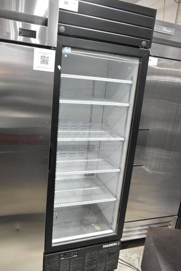 2019 Habco SE18HC commercial cooler, single glass door, 115V, 1 phase, 5 wire shelves, black trim, digital display.