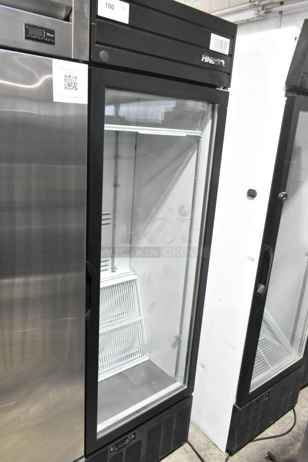 2019 Habco SE18 commercial single door cooler merchandiser, 115V, 1 phase, glass front, black trim, interior shelves, good condition.