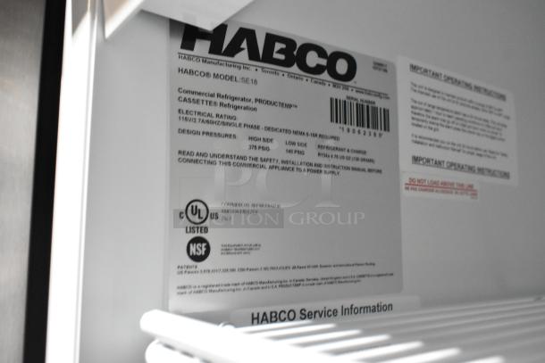 2019 Habco SE18 Single Door Reach In Cooler. UL and NSF listed. 115V, 1 Phase. Interior label details specs.