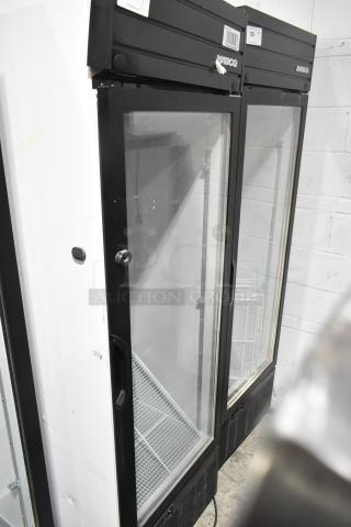 2019 Habco SE18 Commercial Single Door Reach-In Cooler, 115V, 1 Phase, black frame, glass door, good condition.