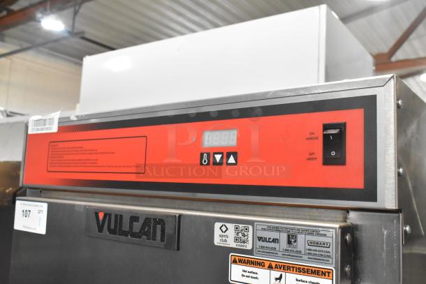 2023 Vulcan VBP15ES Commercial Heated Holding Cabinet on casters, 115V, 1-phase. Features control panel and warning labels.