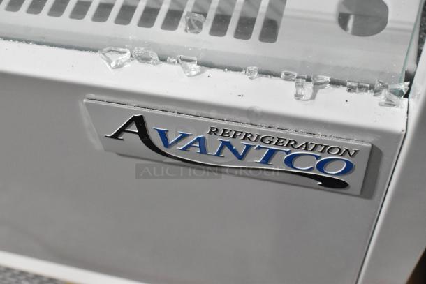 BRAND NEW Avantco Open Grab N Go Merchandiser, scratch and dent, Avantco logo visible, glass surface damage.