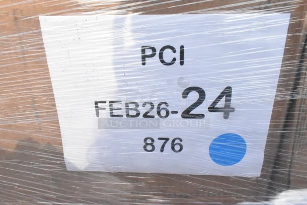 Pallet wrapped with label reading "PCI FEB26-24 876," containing 30 brand new scratch and dent items like gloves and containers.