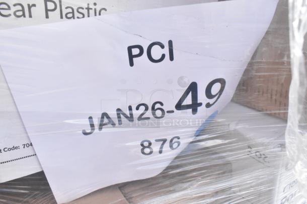 Pallet of 26 new scratch and dent items including napkins, cups, gloves, and containers. Label reads "PCI JAN26-49."